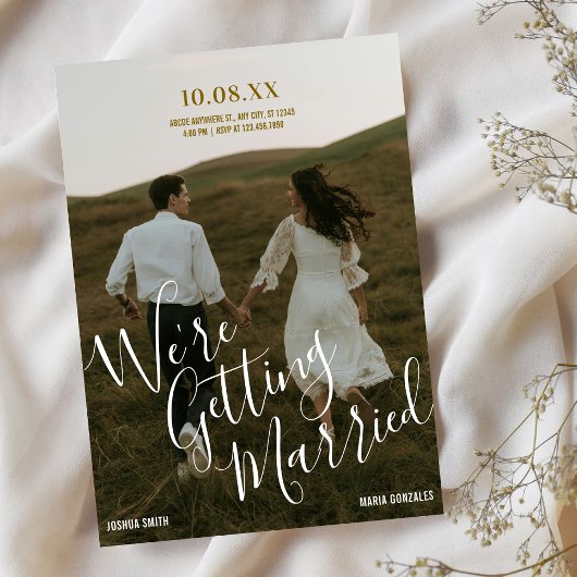 Budget Modern typography photo wedding Kaart