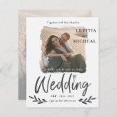 Budget Modern White Photo Wedding Invitation (Voorkant / Achterkant)