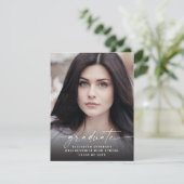 Budget Modern White Script Photo Afstuderen Aankondiging (Staand voorkant)