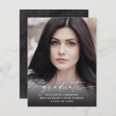 Budget Modern White Script Photo Afstuderen Aankondiging (Voorkant / Achterkant)