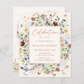 Budget Modern Wildflower Memorial Uitnodiging (Voorkant / Achterkant)