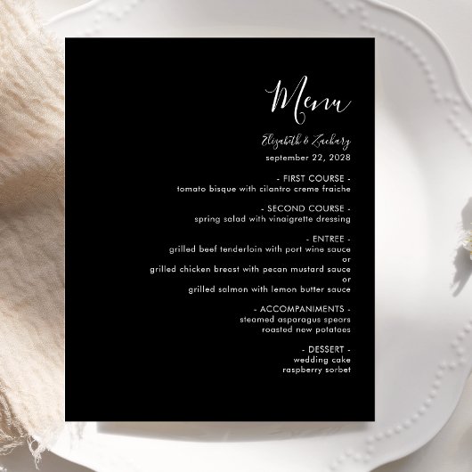 Budget Modern Wit Schrift Zwart Trouwmenu