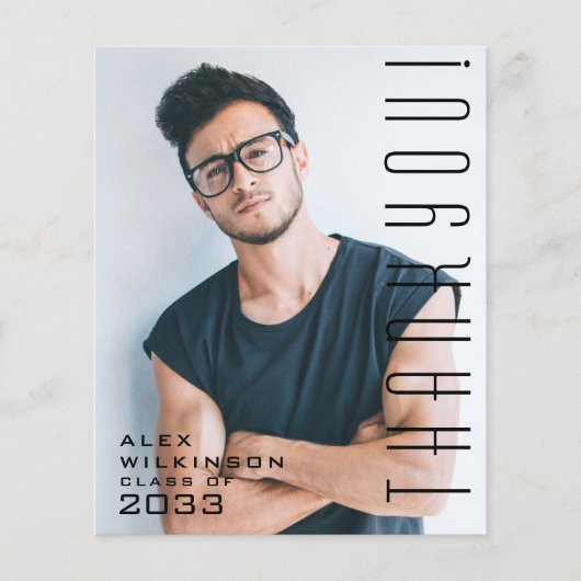 BUDGET Modern Zwart Script Foto AFSTUDEERDER Dank Flyer (Voorkant)