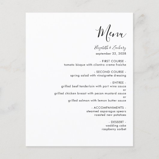 Budget Modern Zwart Script Wit Trouwmenu (Voorkant)