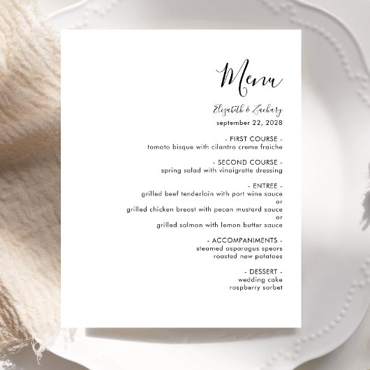 Budget Modern Zwart Script Witte Trouw Menu