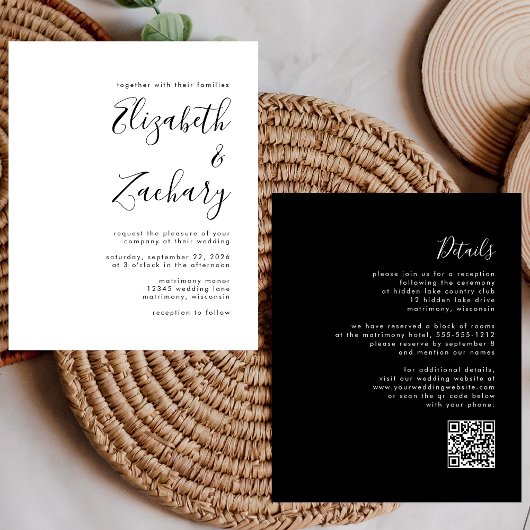 Budget Modern Zwart-wit QR Code Trouwen
