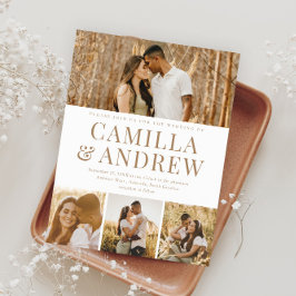 Budget Moderne 4 Foto Elegant Wedding Uitnodiging