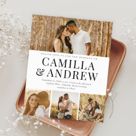 Budget Moderne 4 Foto Elegant Wedding Uitnodiging