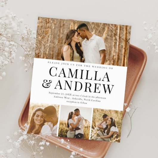 Budget Moderne 4 Foto Elegant Wedding Uitnodiging