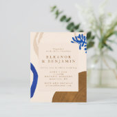 Budget Moderne Abstracte beige Blue Wedding Invite (Staand voorkant)