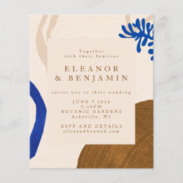 Budget Moderne Abstracte beige Blue Wedding Invite