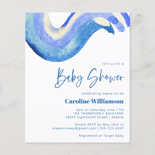 Budget moderne abstracte kunst blauwe babyshower (Voorkant)