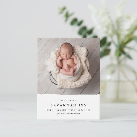 Budget Moderne Baby Foto geboorte Aankondigingskaart (Staand voorkant)