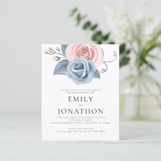 Budget Moderne Blauwe Roze Florals Engagement Part (Staand voorkant)