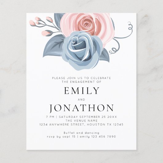 Budget Moderne Blauwe Roze Florals Engagement Part (Voorkant)