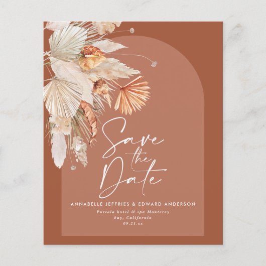 budget moderne boheemse terracotta trouw uitnodigi flyer (Voorkant)