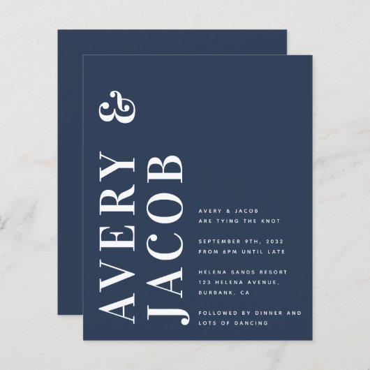 Budget Moderne Bold Wedding Uitnodiging (Voorkant / Achterkant)