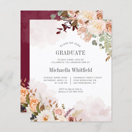 Budget Moderne Botanische Afstuderen Uitnodiging (Voorkant / Achterkant)