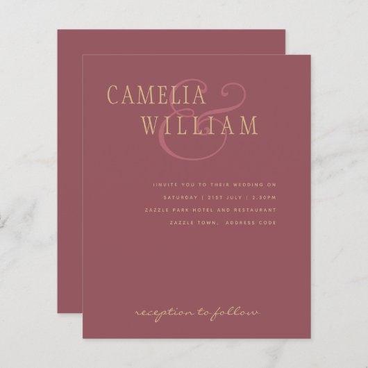 BUDGET Moderne bruiloft Roos roze goudgenot (Voorkant / Achterkant)