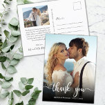 Budget Moderne Calligrafie Foto Weddenschap Bedank Briefkaart<br><div class="desc">Modern Elegant Hand Lettered Script Wedding Photo Dank u briefkaart. Moderne stijlvolle bruiloft dank u briefkaart sjabloon met een volledige verticale foto op de voorkant met de overlay tekst "Thank You" in een handgeschreven typografie script lettertype in witte kleur op het afbeelding. Personaliseer de aangepaste naam en bedank je bericht....</div>