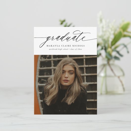 Budget Moderne Calligrafie Twee Foto Afstuderen Aankondiging (Staand voorkant)