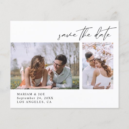 Budget Moderne Chic Tweefoto Save the Date Flyer (Voorkant)