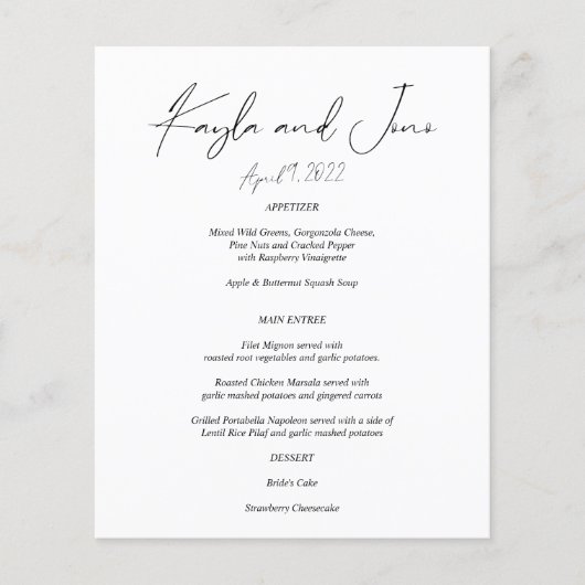Budget Moderne Chic Zwart & Witte Menu - SCustom2 (Voorkant)