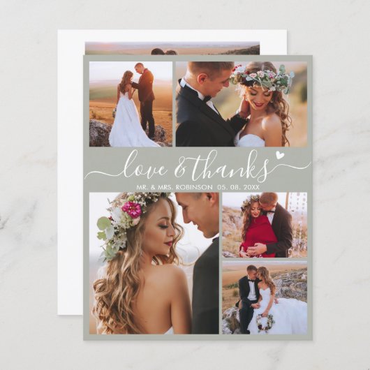Budget Moderne Collage Groene Bruiloft Dank u Kaar (Voorkant / Achterkant)