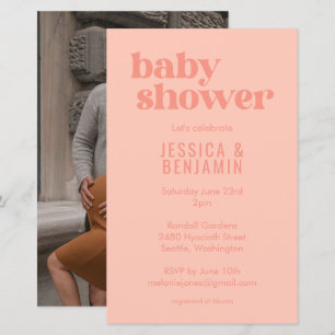 Budget Moderne Cute Perzik Baby Shower Foto Uitnod