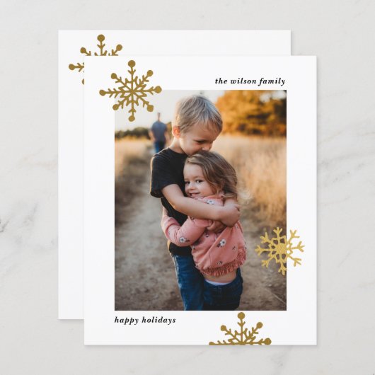 Budget Moderne Cute Snowflake Photo Holiday Card (Voorkant / Achterkant)