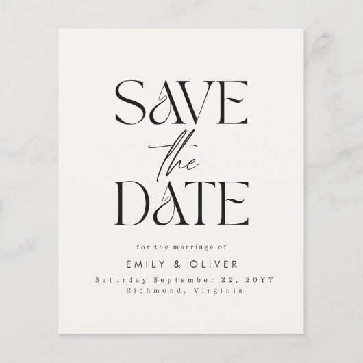 Budget Moderne eenvoudige trouwcrème zwarte elegan Flyer (Voorkant)