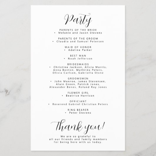 Budget moderne eenvoudige zwart wit bruiloft progr flyer (Achterkant)