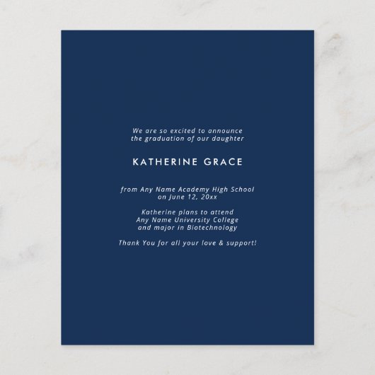 BUDGET Moderne Elegant Script Blue Afstuderen Foto (Achterkant)