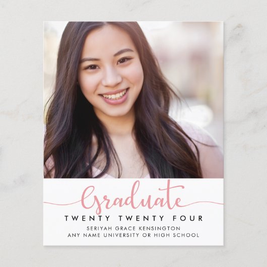 BUDGET Moderne, elegante roze Afstuderen Foto (Voorkant)