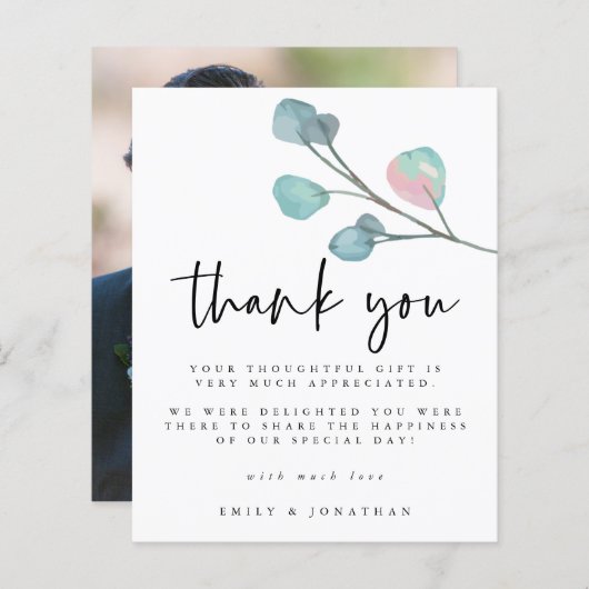 Budget Moderne Eucalyptus Fotobruiloft Hartelijk d (Voorkant / Achterkant)