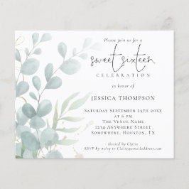 Budget Moderne Eucalyptus Sweet Sixteen Uitnodigin