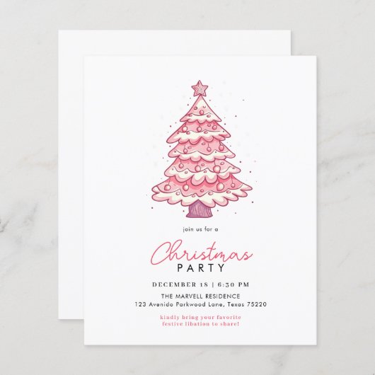 Budget Moderne Feestelijke Roze Kerstboomfeest (Voorkant / Achterkant)