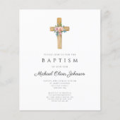 Budget Moderne Floral Cross Baptisme Invite (Voorkant)