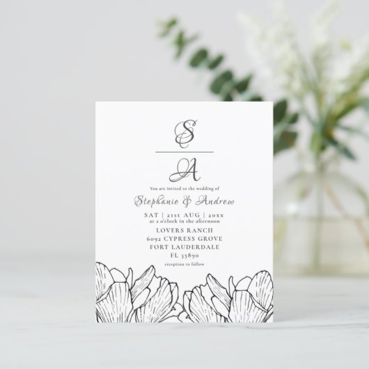 Budget Moderne Floral Monogram Weddenschap (Staand voorkant)