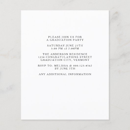 Budget Moderne Foto Afstuderen Uitnodiging (Achterkant)