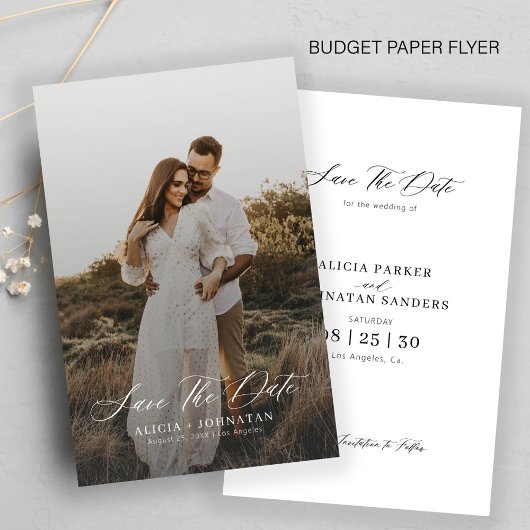 Budget moderne foto elegante bruiloft opslaan van  flyer