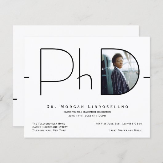 Budget Moderne Foto PhD Afstuderen Uitnodiging (Voorkant / Achterkant)
