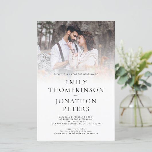Budget Moderne Foto QR Code Wedding Uitnodiging (Staand voorkant)