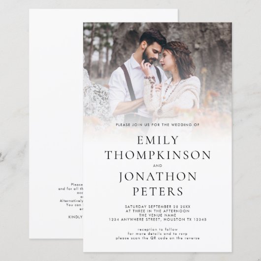 Budget Moderne Foto QR Code Wedding Uitnodiging (Voorkant / Achterkant)