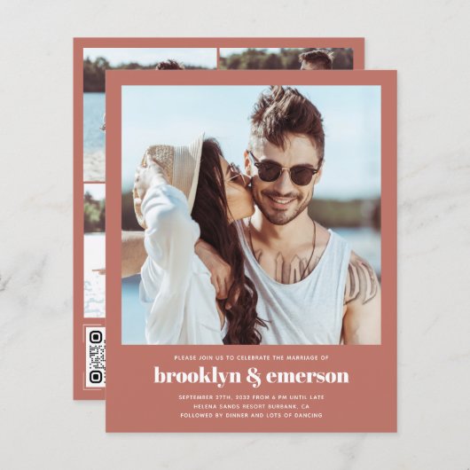 Budget Moderne Foto QR Code Wedding Uitnodiging (Voorkant / Achterkant)