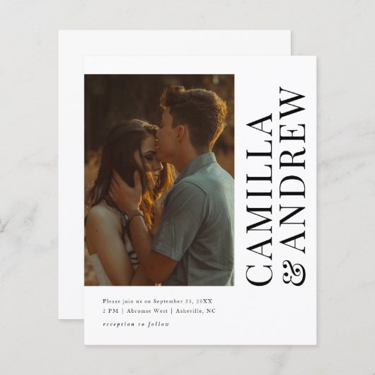 Budget Moderne Foto QR Code Wedding Uitnodiging (Voorkant / Achterkant)