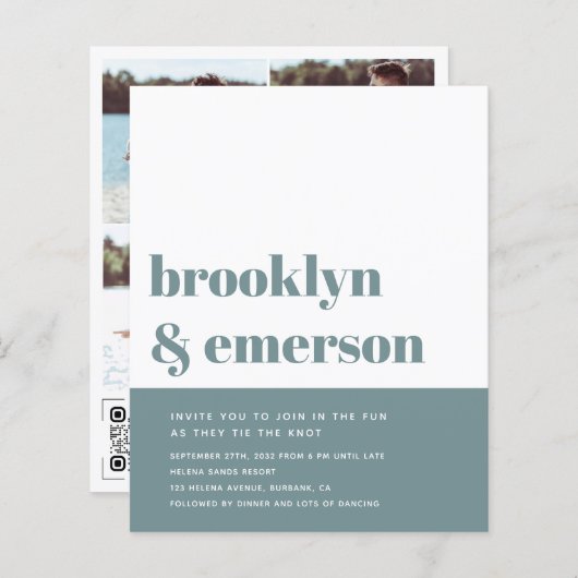 Budget Moderne Foto QR Code Wedding Uitnodiging (Voorkant / Achterkant)