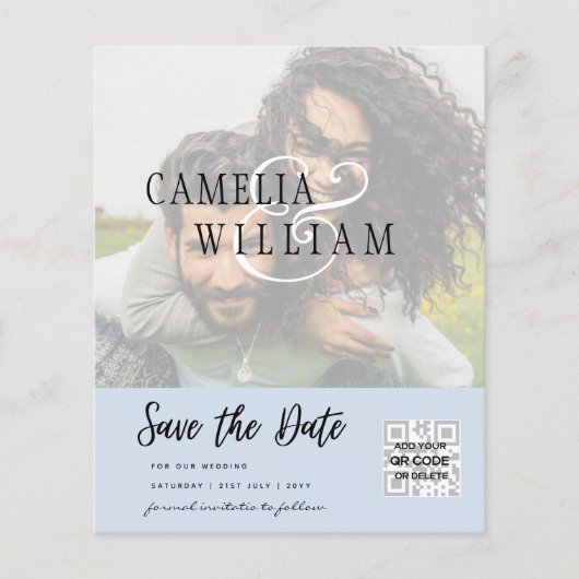 BUDGET Moderne FOTO Save the Date QR CODE RSVP Flyer (Voorkant)