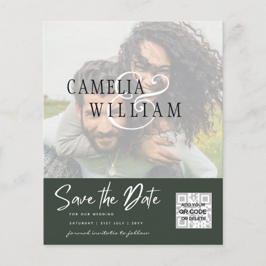 BUDGET Moderne FOTO Save the Date QR CODE RSVP Flyer (Voorkant)