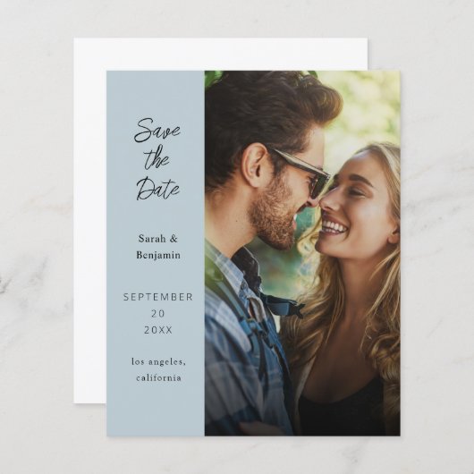 Budget Moderne Foto & Side Save the Date - D Blue (Voorkant / Achterkant)